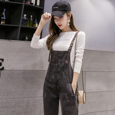 Pantaloni de denim de modă pentru femei în stil coreean Salopete drepte subțiri Jeans buzunare cu talie înaltă Pantaloni de veste la modă