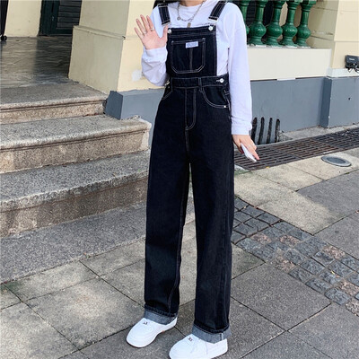 Salopete din denim pentru femei, cu bretele coreene, blugi largi, primăvară, toamnă, fete, cu talie înaltă, îmbrăcăminte de stradă șic pentru femei