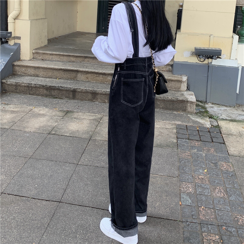 Traper kombinezoni za žene Ravne široke traperice s korejskim remenom Proljeće Jesen Djevojački kombinezon visokog struka Chic Streetwear Ženski