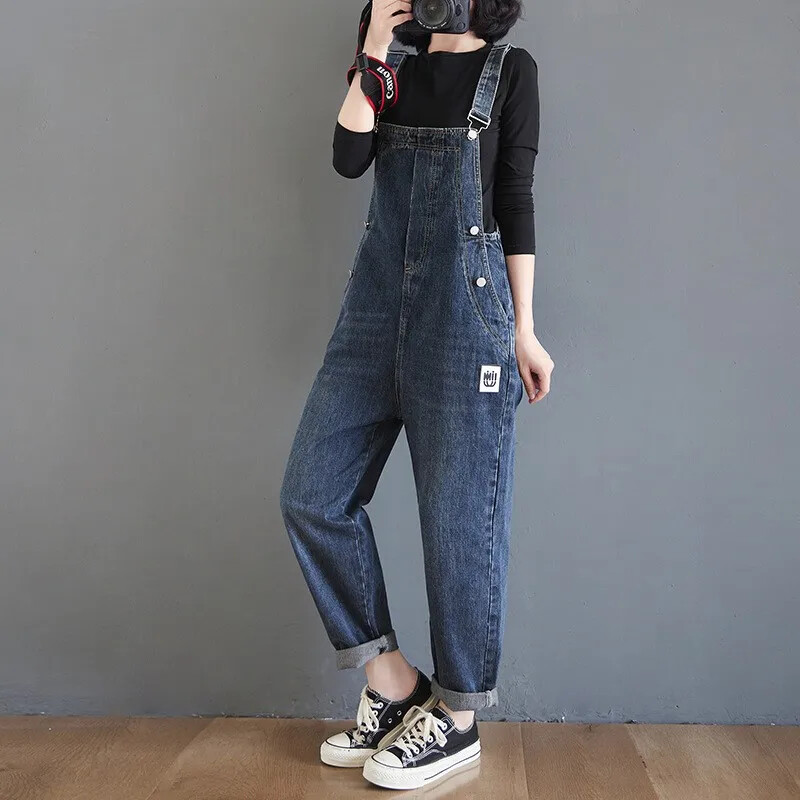 Naiste kõrge vöökohaga teksakombinesoon, Korea versioon avar, temperament, lihtsad elastsed kombinesoonid, vabaajarõivad, kevad, uus