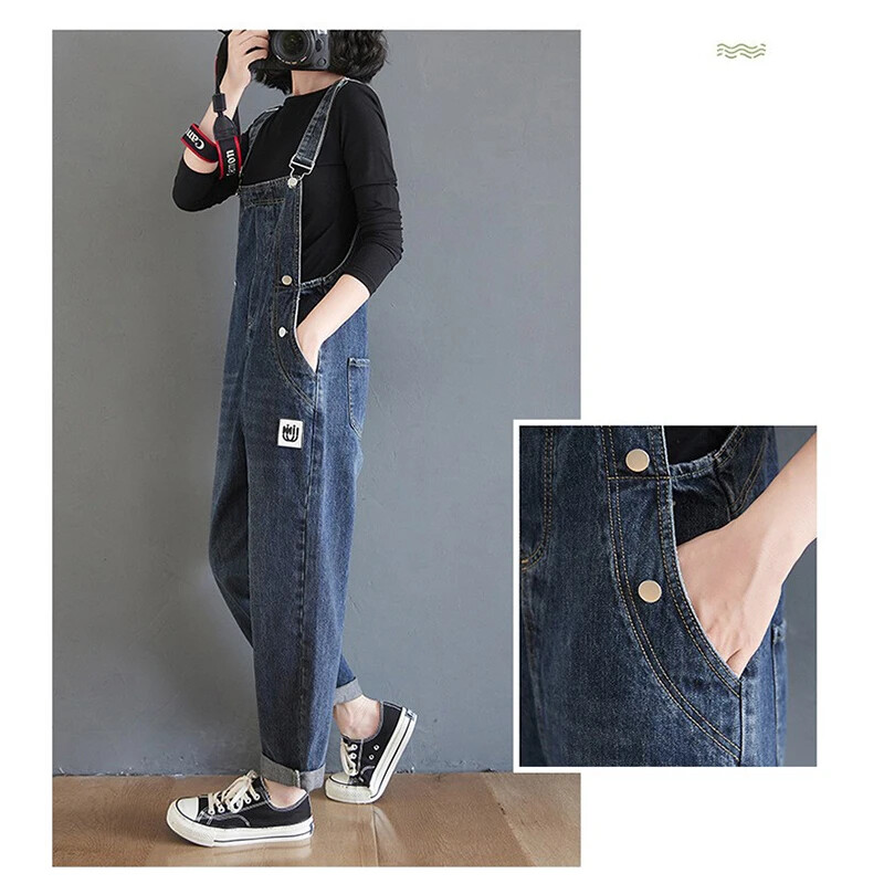 Naiste kõrge vöökohaga teksakombinesoon, Korea versioon avar, temperament, lihtsad elastsed kombinesoonid, vabaajarõivad, kevad, uus