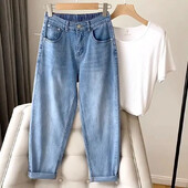 Ljetne tanke muške traperice Ženske kruškolikog oblika koje skrivaju salo za mršavljenje Curly s oblinama Novi stil Harem hlače s devet točaka