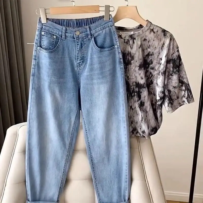 Ljetne tanke muške traperice Ženske kruškolikog oblika koje skrivaju salo za mršavljenje Curly s oblinama Novi stil Harem hlače s devet točaka