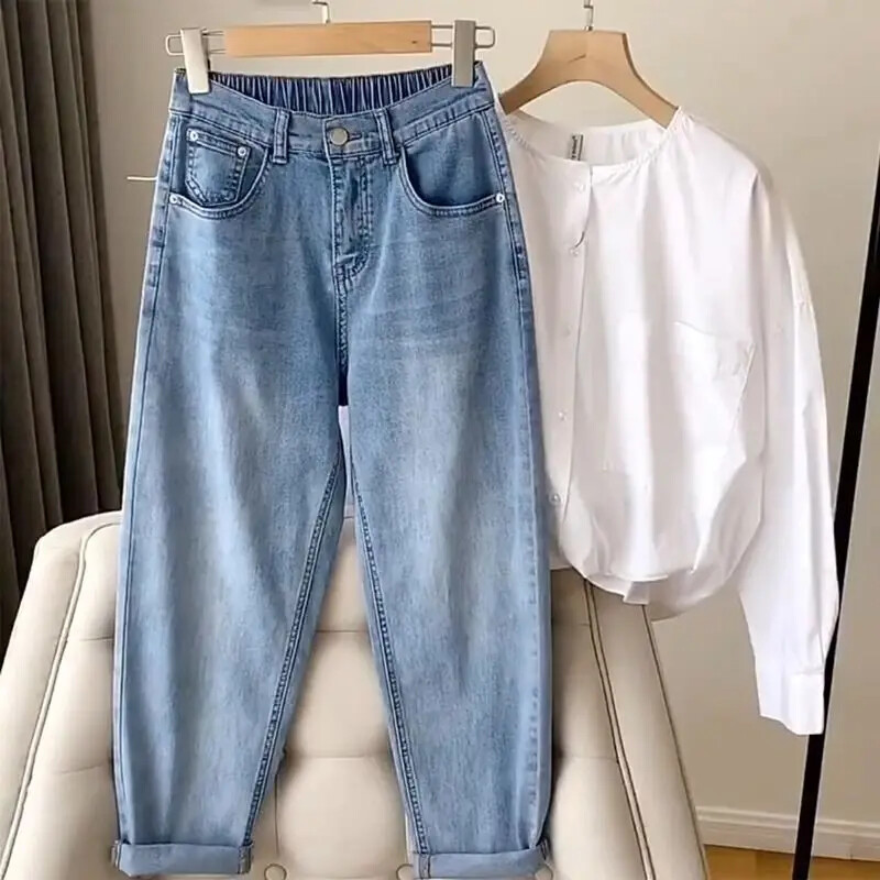 Ljetne tanke muške traperice Ženske kruškolikog oblika koje skrivaju salo za mršavljenje Curly s oblinama Novi stil Harem hlače s devet točaka