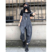Salopete din denim pentru femei, largi, modă coreeană, pantaloni drepti, Harajuku, ținute dintr-o bucată, salopete pentru femei, costumuri casual vintage