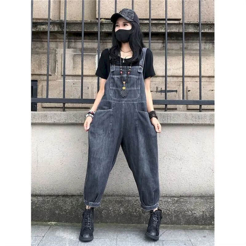 Salopete din denim pentru femei, largi, modă coreeană, pantaloni drepti, Harajuku, ținute dintr-o bucată, salopete pentru femei, costumuri casual vintage