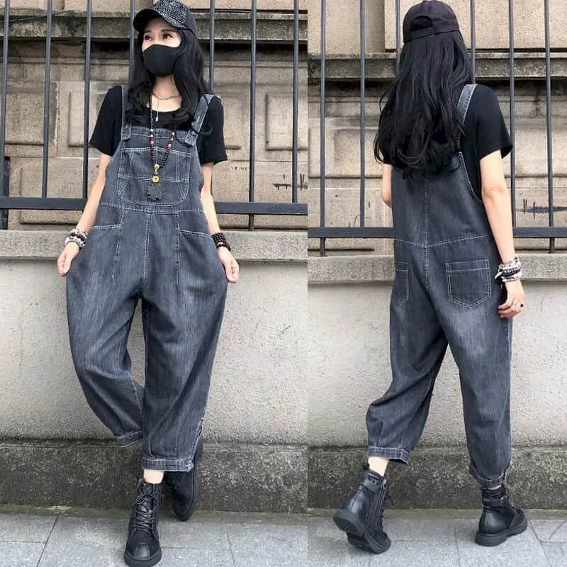 Salopete din denim pentru femei, largi, modă coreeană, pantaloni drepti, Harajuku, ținute dintr-o bucată, salopete pentru femei, costumuri casual vintage