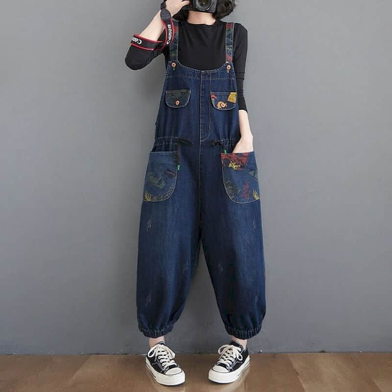 Traper kombinezoni za žene Jednodijelni kombinezon velikih veličina Ženske hlače s džepnim printom Široki korejski modni ležerni vintage bodi