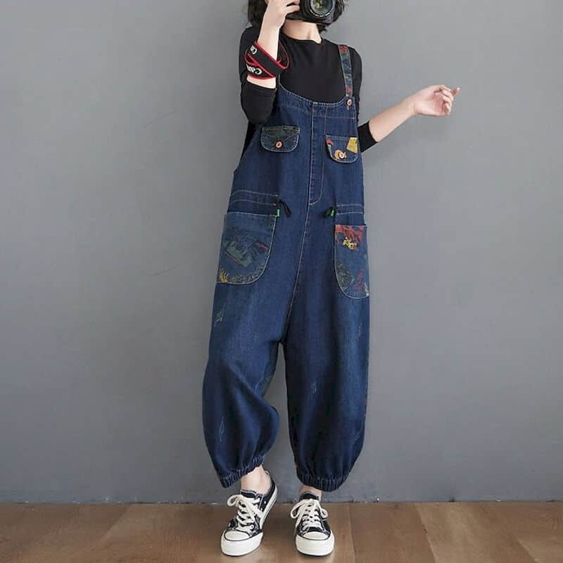 Traper kombinezoni za žene Jednodijelni kombinezon velikih veličina Ženske hlače s džepnim printom Široki korejski modni ležerni vintage bodi