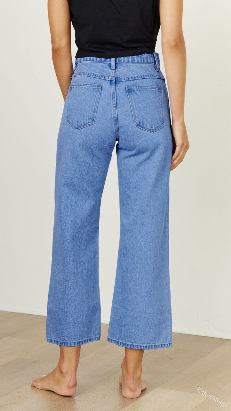 Naiste laia säärega teksad Vintage kottis kõrge vöökohaga kärbitud teksad vabaaja poiss-sõbra stiilis kottis sirge säärega kärbitud teksapüksid