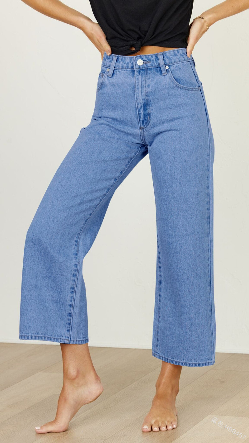 Naiste laia säärega teksad Vintage kottis kõrge vöökohaga kärbitud teksad vabaaja poiss-sõbra stiilis kottis sirge säärega kärbitud teksapüksid