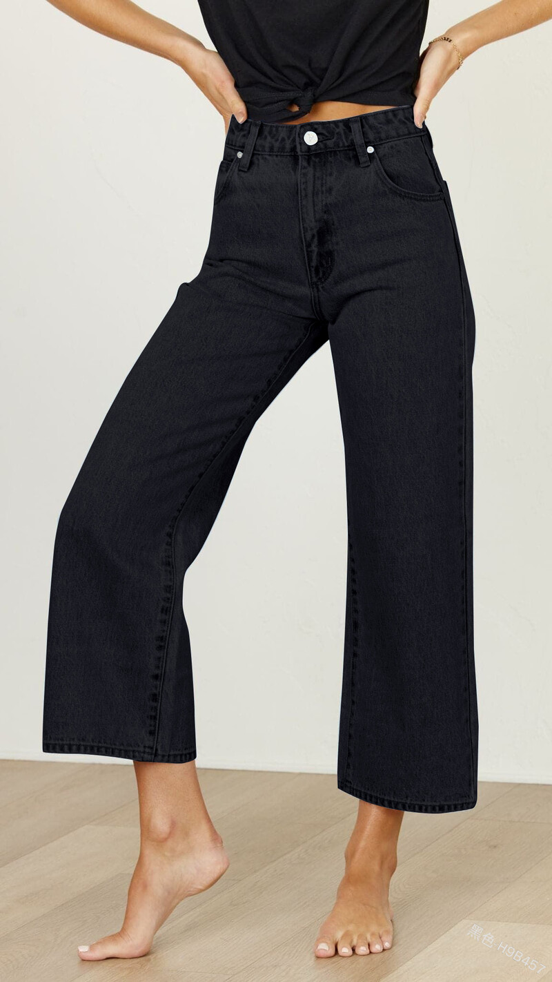 Naiste laia säärega teksad Vintage kottis kõrge vöökohaga kärbitud teksad vabaaja poiss-sõbra stiilis kottis sirge säärega kärbitud teksapüksid