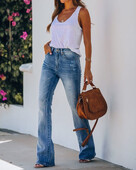 Γυναικείο ψηλόμεσο φαρδύ τζιν Flare τζιν Vintage Y2k Design Sense Slim Fit Straight Tube Παντελόνι Micro Flare Λεπτό τζιν παντελόνι