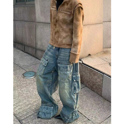 Blugi de damă albaștri, îmbrăcăminte de stradă, modă vintage, cu talie înaltă, pantaloni largi, pantaloni de damă 2024, pantaloni largi hip hop din denim