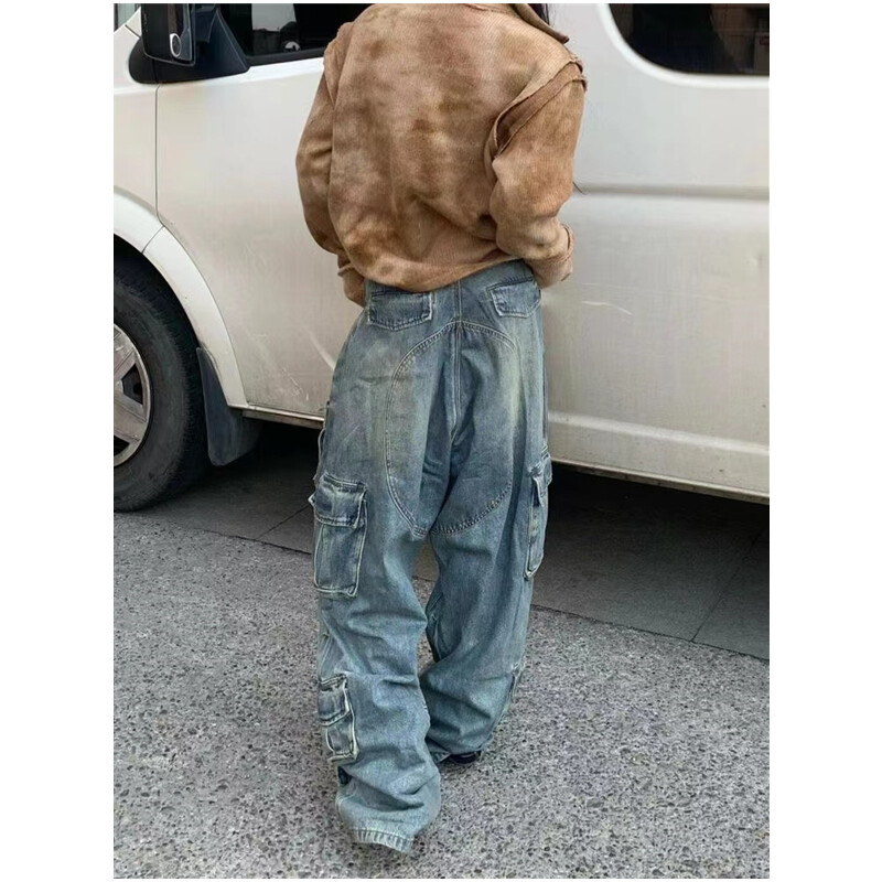 Blugi de damă albaștri, îmbrăcăminte de stradă, modă vintage, cu talie înaltă, pantaloni largi, pantaloni de damă 2024, pantaloni largi hip hop din denim