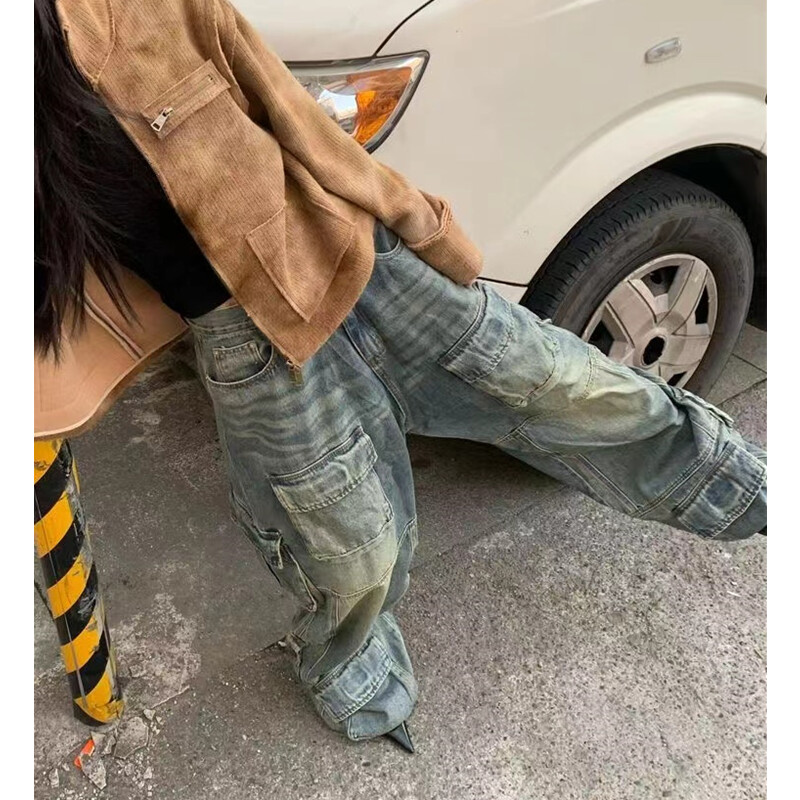 Blugi de damă albaștri, îmbrăcăminte de stradă, modă vintage, cu talie înaltă, pantaloni largi, pantaloni de damă 2024, pantaloni largi hip hop din denim