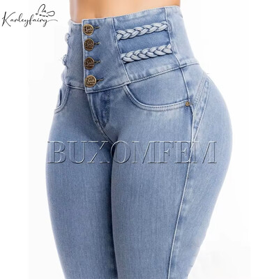 Moda talie înaltă, sexy, blugi skinny stretch pentru femei, cu nasturi, cu picior drept, pantaloni creion, pantaloni înfășurați la șolduri, Y2K Streetwear