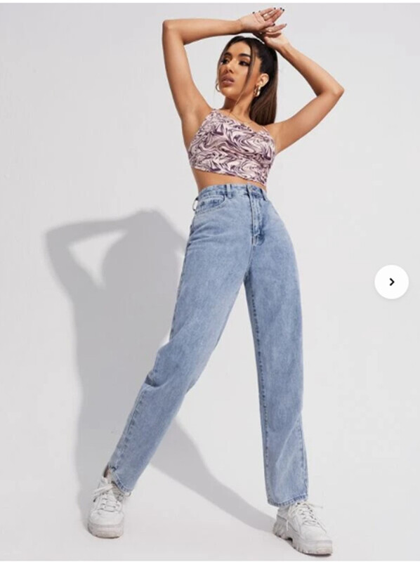 Τζιν Γυναικείο ίσιο παντελόνι ψηλόμεσο τζιν τσέπες χαλαρή εφαρμογή Βασικά παντελόνια μονόχρωμα vintage 2024 casual τζιν