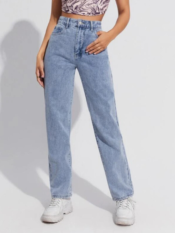 Τζιν Γυναικείο ίσιο παντελόνι ψηλόμεσο τζιν τσέπες χαλαρή εφαρμογή Βασικά παντελόνια μονόχρωμα vintage 2024 casual τζιν