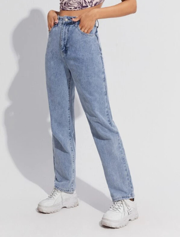 Τζιν Γυναικείο ίσιο παντελόνι ψηλόμεσο τζιν τσέπες χαλαρή εφαρμογή Βασικά παντελόνια μονόχρωμα vintage 2024 casual τζιν