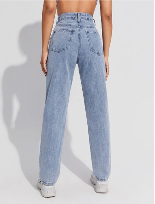 Τζιν Γυναικείο ίσιο παντελόνι ψηλόμεσο τζιν τσέπες χαλαρή εφαρμογή Βασικά παντελόνια μονόχρωμα vintage 2024 casual τζιν