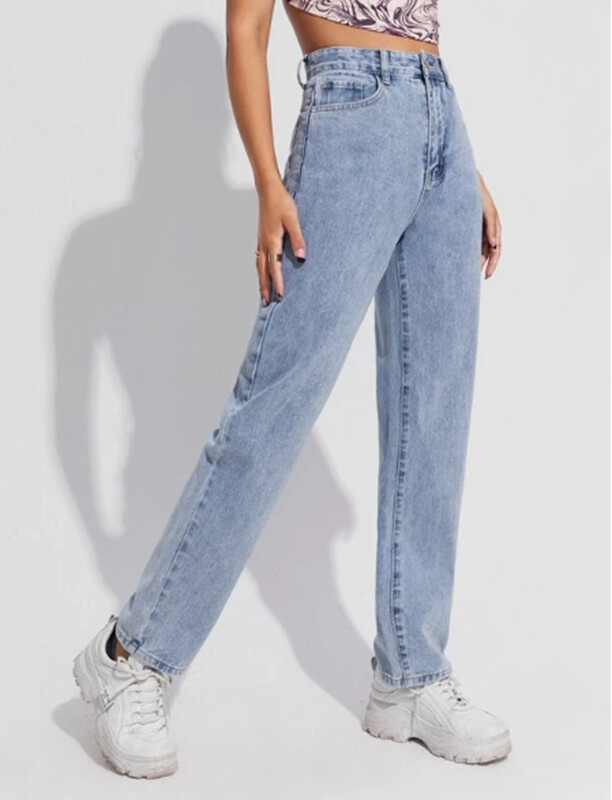 Τζιν Γυναικείο ίσιο παντελόνι ψηλόμεσο τζιν τσέπες χαλαρή εφαρμογή Βασικά παντελόνια μονόχρωμα vintage 2024 casual τζιν