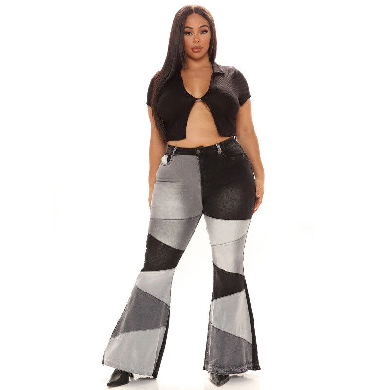 Nove moderne i seksi traper velike veličine široke nogavice moderne kontrastne patchwork ženske traperice ženska odjeća hlače