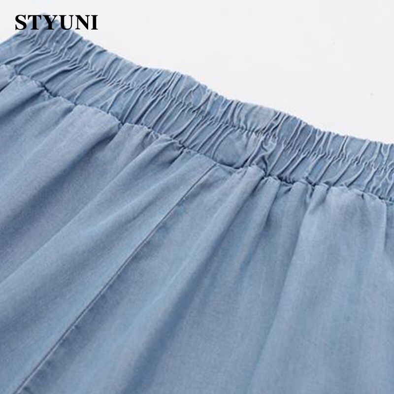 Säärepikkusega õhuke teksariidest Lyocell elastne kõrge vöökoht laia säärega lahtised vabaaja naistepüksid teksad Korea moepüksid naistele 2023