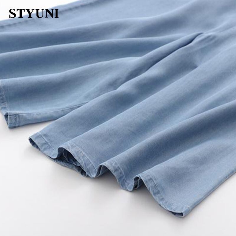 Säärepikkusega õhuke teksariidest Lyocell elastne kõrge vöökoht laia säärega lahtised vabaaja naistepüksid teksad Korea moepüksid naistele 2023