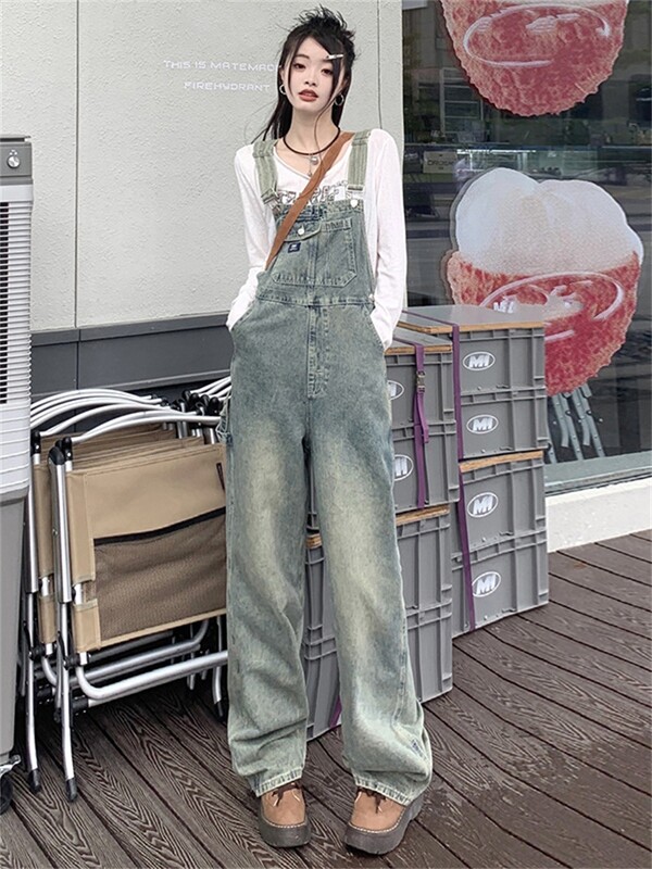 Traper kombinezoni u korejskom stilu Ljetna odjeća Ženska 2024. Podesiva naramenica Jean Rompers Kombinezoni za igru Jednodijelne kombinacije Širokaste hlače