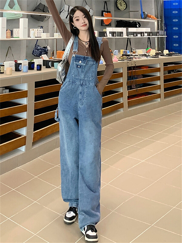 Traper kombinezoni u korejskom stilu Ljetna odjeća Ženska 2024. Podesiva naramenica Jean Rompers Kombinezoni za igru Jednodijelne kombinacije Širokaste hlače