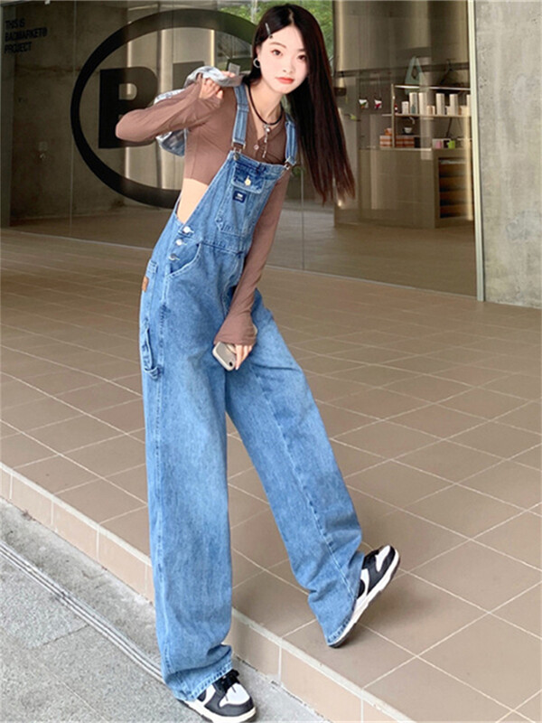 Traper kombinezoni u korejskom stilu Ljetna odjeća Ženska 2024. Podesiva naramenica Jean Rompers Kombinezoni za igru Jednodijelne kombinacije Širokaste hlače