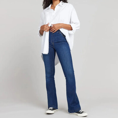 Naiste teksad Moodsad teksad Stretch Flare teksad Tõmbavad teksapüksid Tavalised teksad kõrge vöökohaga