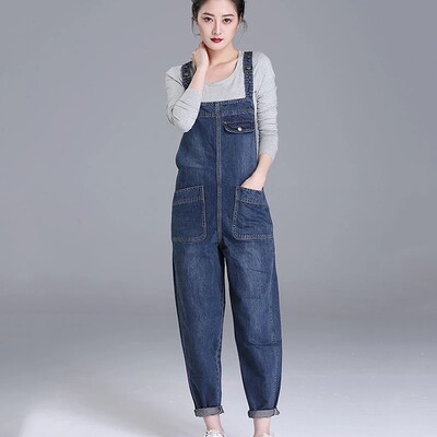 S-8XL Loose Size Jumpsuit Γυναικεία τζιν Rompers Νέα ρετρό τζιν φόρμες μεγάλης τσέπης Casual Fashion Μεγάλο μέγεθος Τζιν Τζιν παντελόνι