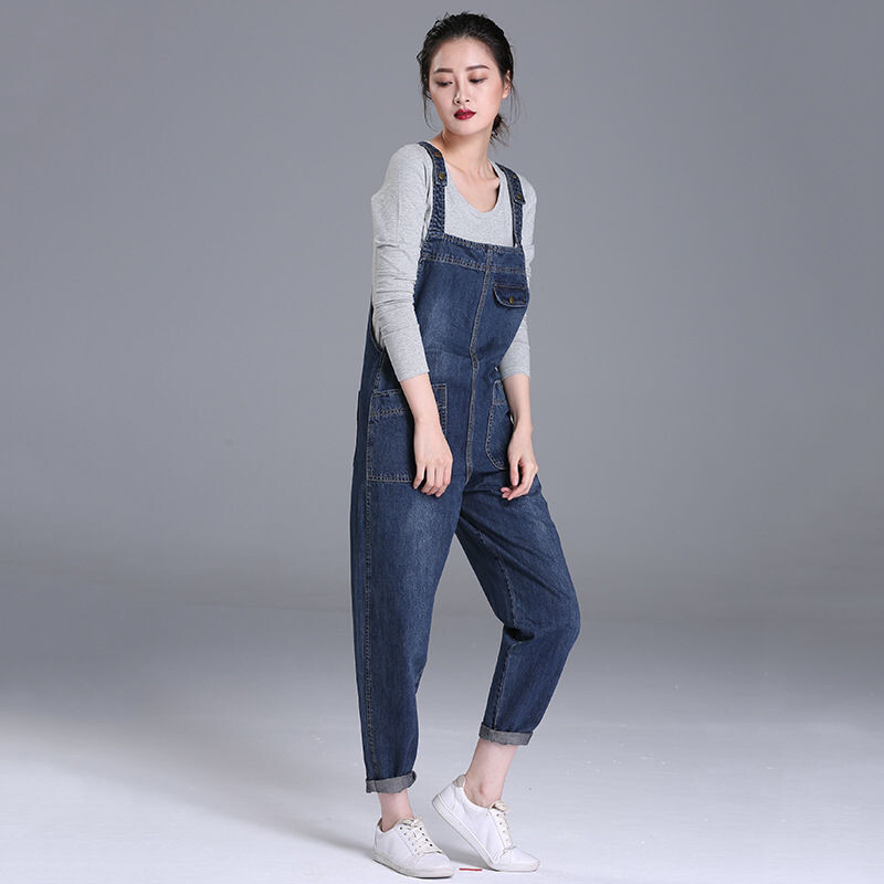 S-8XL Lahtises suuruses Jumpsuit naiste teksapüksid Uued retro suured taskuga teksakombinesoonid vabaaja mood Suures suuruses teksapüksid teksapüksid