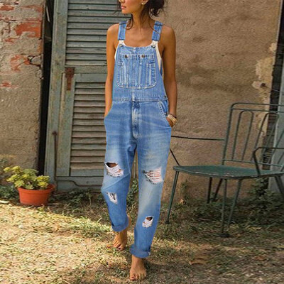 Blugi de femeie cu curea 2024 Noua salopetă de blugi pentru femei Retro, simplă, ruptă, pantaloni de damă, de modă, de mărime mare, salopete de mamă