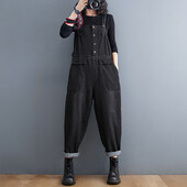 Casual Streetwear Salopetă de blugi negru femei cu picior largi, blugi de dimensiuni mari, salopete Harajuku, cu bretele la un singur piept, pantaloni largi
