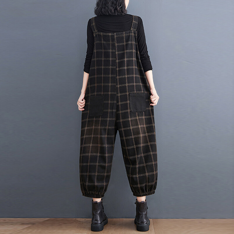 Blugi în carouri, drepți, de epocă, supradimensionați, salopete, femei, largi, cu picioare largi, din denim, pantaloni cu salopete, cu imprimeu, în carouri