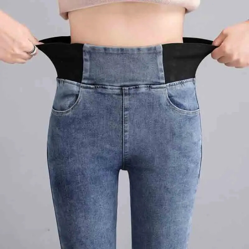 Korejske pencil traperice visokog struka Ženske velike veličine 38 Retro rastezljive uske Vaqueros 92-102 cm uske traper hlače Ležerne tajice Jeansy