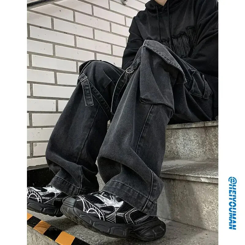 Φθινοπωρινές και χειμερινές νέες ιαπωνικές φόρμες Τζιν Ανδρικές και Γυναικείες Αμερικάνικες ρετρό High Street Micro-la Washed ίσια παντελόνια