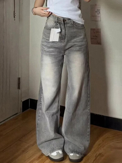 Blugi largi de epocă pentru femei Pantaloni din denim de modă coreeană Pantaloni Harajuku Kpop Streetwear în stil japonez, primăvară 2024
