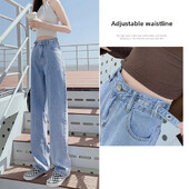 Naiste trendikas uus disain Sensibility Bell Bottom teksad Kõrge vöökohaga sirge säärega püksid Korea stiilis drapeeritud lohistatud