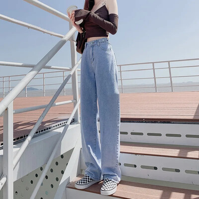 Naiste trendikas uus disain Sensibility Bell Bottom teksad Kõrge vöökohaga sirge säärega püksid Korea stiilis drapeeritud lohistatud