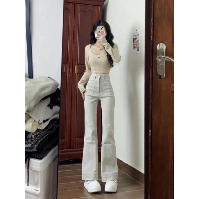 Miwite Jeans Naiste kõrge vöökohaga salendavad püksid töölkäimiseks väikesed kellukesega püksid, uued 2024. aasta kevadsuvi moetrendid