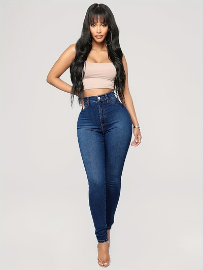 Blugi skinny simpli cu talie înaltă, cu talie înaltă, slim cu buzunare tăiate, pantaloni casual din denim, blugi și îmbrăcăminte pentru femei