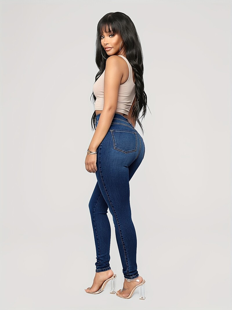 Blugi skinny simpli cu talie înaltă, cu talie înaltă, slim cu buzunare tăiate, pantaloni casual din denim, blugi și îmbrăcăminte pentru femei