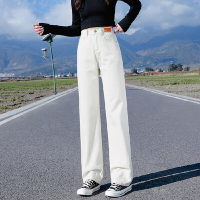 Ženske traperice veće veličine, svijetloplave ravne široke duge hlače, traper dnevne hlače sa širokim nogavicama visokog struka