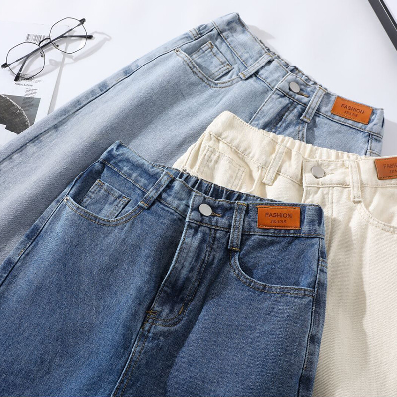 Ženske traperice veće veličine, svijetloplave ravne široke duge hlače, traper dnevne hlače sa širokim nogavicama visokog struka