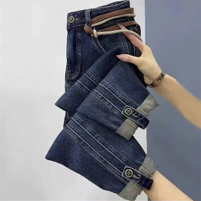 2024, primăvară, toamnă, talie înaltă, blugi confortabili pentru femei, pantaloni largi, elastici, din denim, pantaloni cu temperament pentru femei