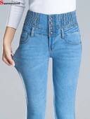 Vintage visokog struka, prekomjerne veličine od 95 kg, uske traper hlače s dugmadima, proljeće i jesen, modne Vaqueros ležerne ženske tajice